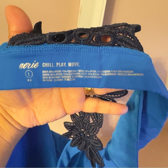 Aerie Bralette Lace Back Blue Women Size L - Picture 6 of 6
